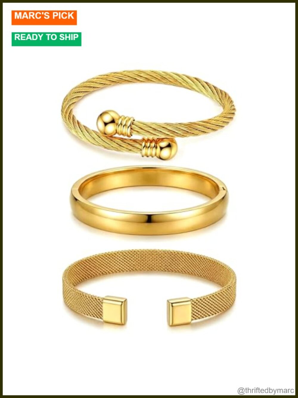 18K Gold Plated Stainless Steel Cuff Bracelets Set for Women Stackable